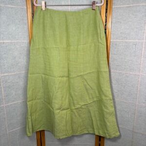 Talbots Irish Linen Skirt Womens 10 Pastel Lime Green A-Line Midi Lined Side Zip